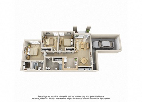 3 Bedroom Floor Plan at Villa Springs, Houston, Texas, 77090